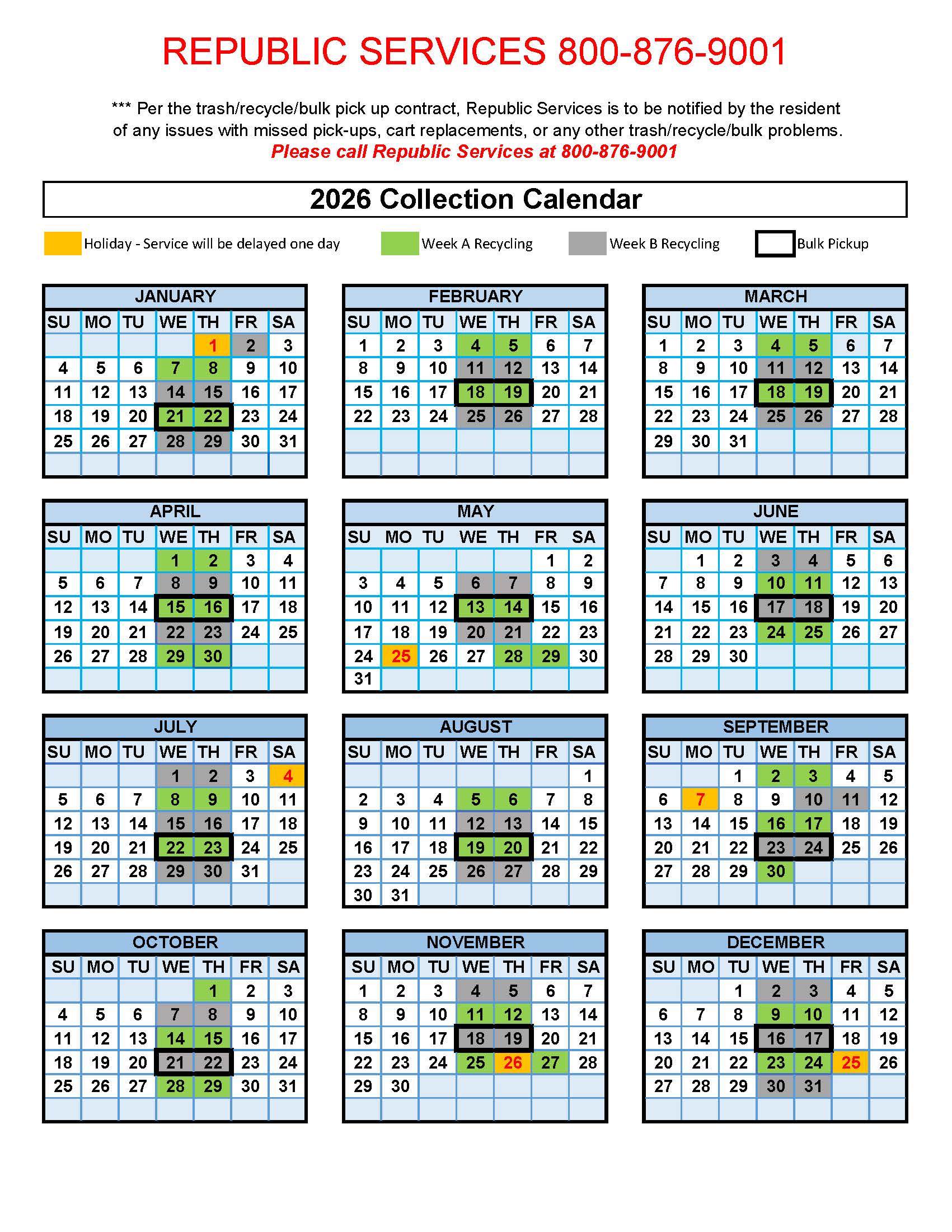 2026 Collection Calendar